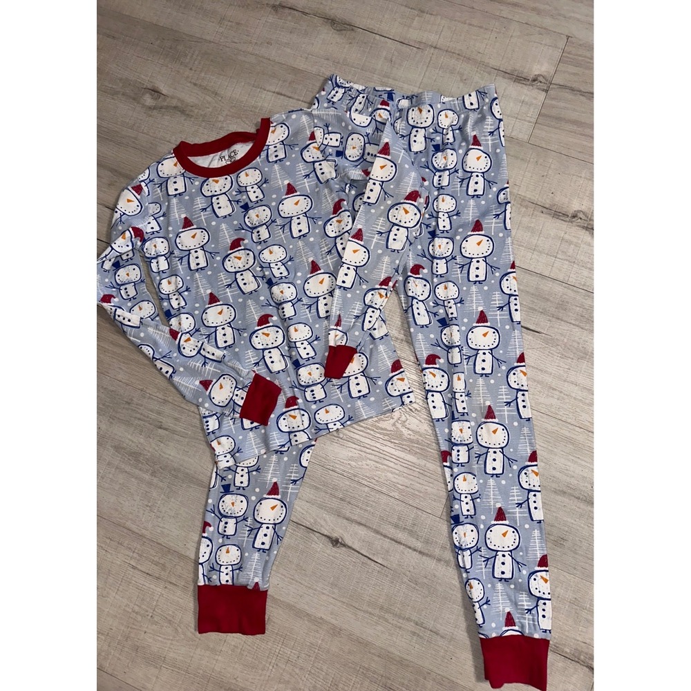 The Childrens Place Kids Snowman Christmas Pajama Set Blue Red Size 12 PJ Set